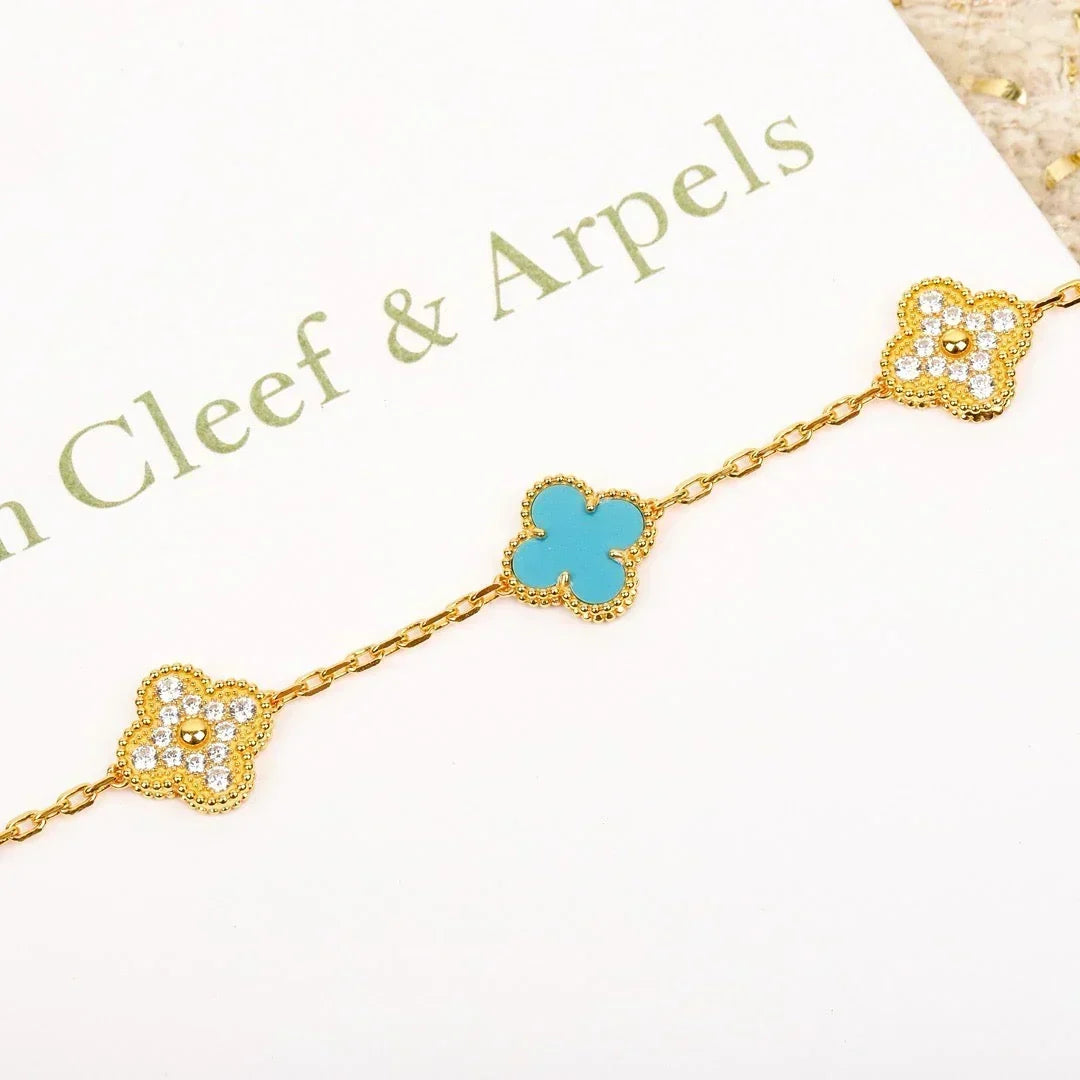 [Vera  Jewelry]LUCKY CLOVER 5-MOTIF BRACELET - TURQUOISE COLLECTION