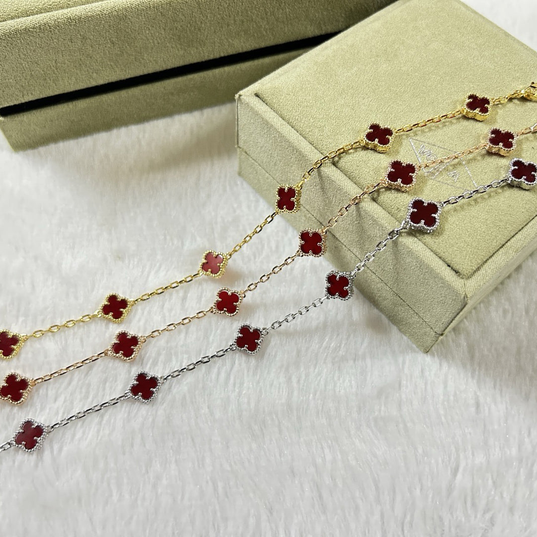 [Vera  Jewelry]CLOVER 6 MOTIF RED AGATE BRACELET