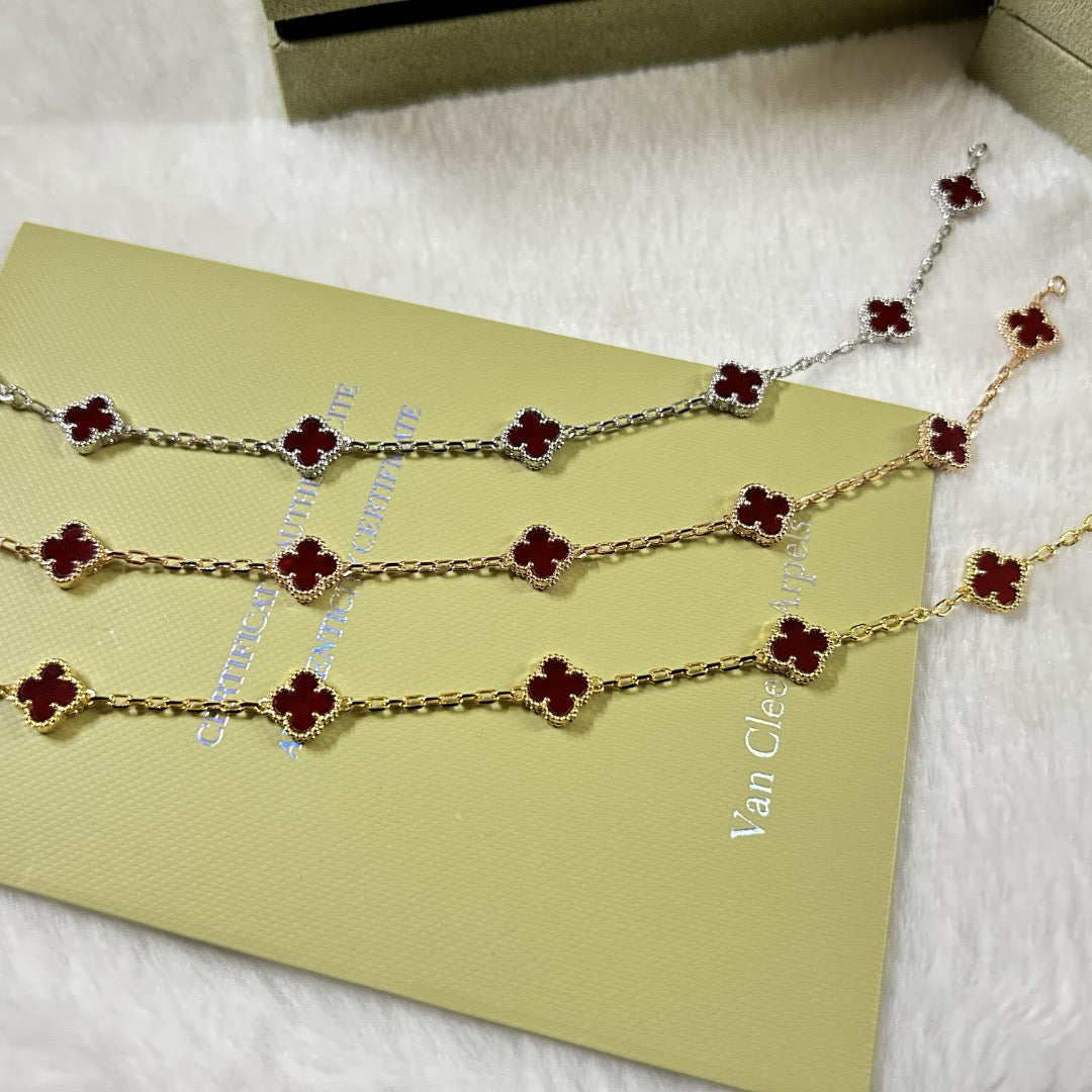 [Vera  Jewelry]CLOVER 6 MOTIF RED AGATE BRACELET