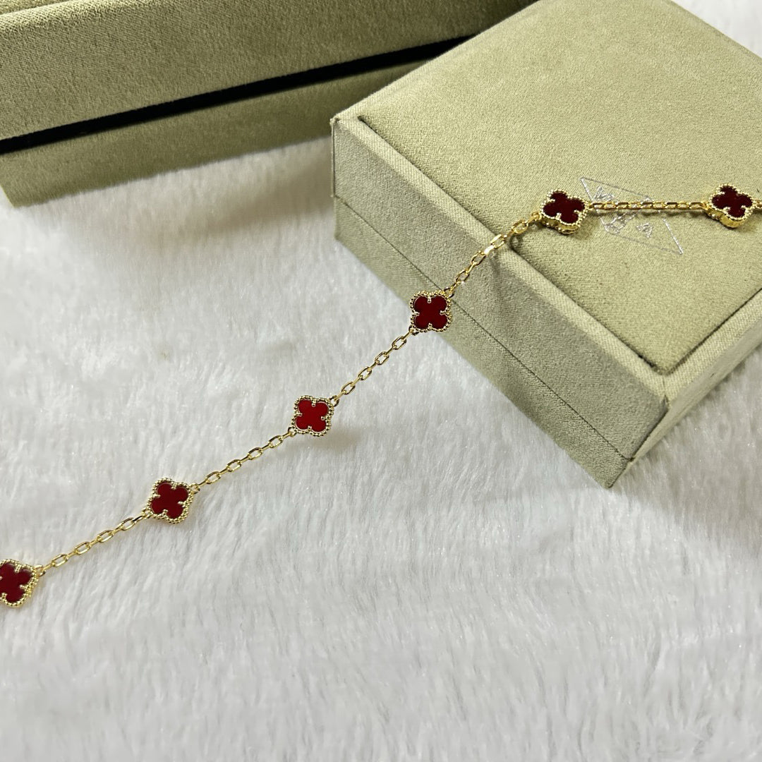 [Vera  Jewelry]CLOVER 6 MOTIF RED AGATE BRACELET