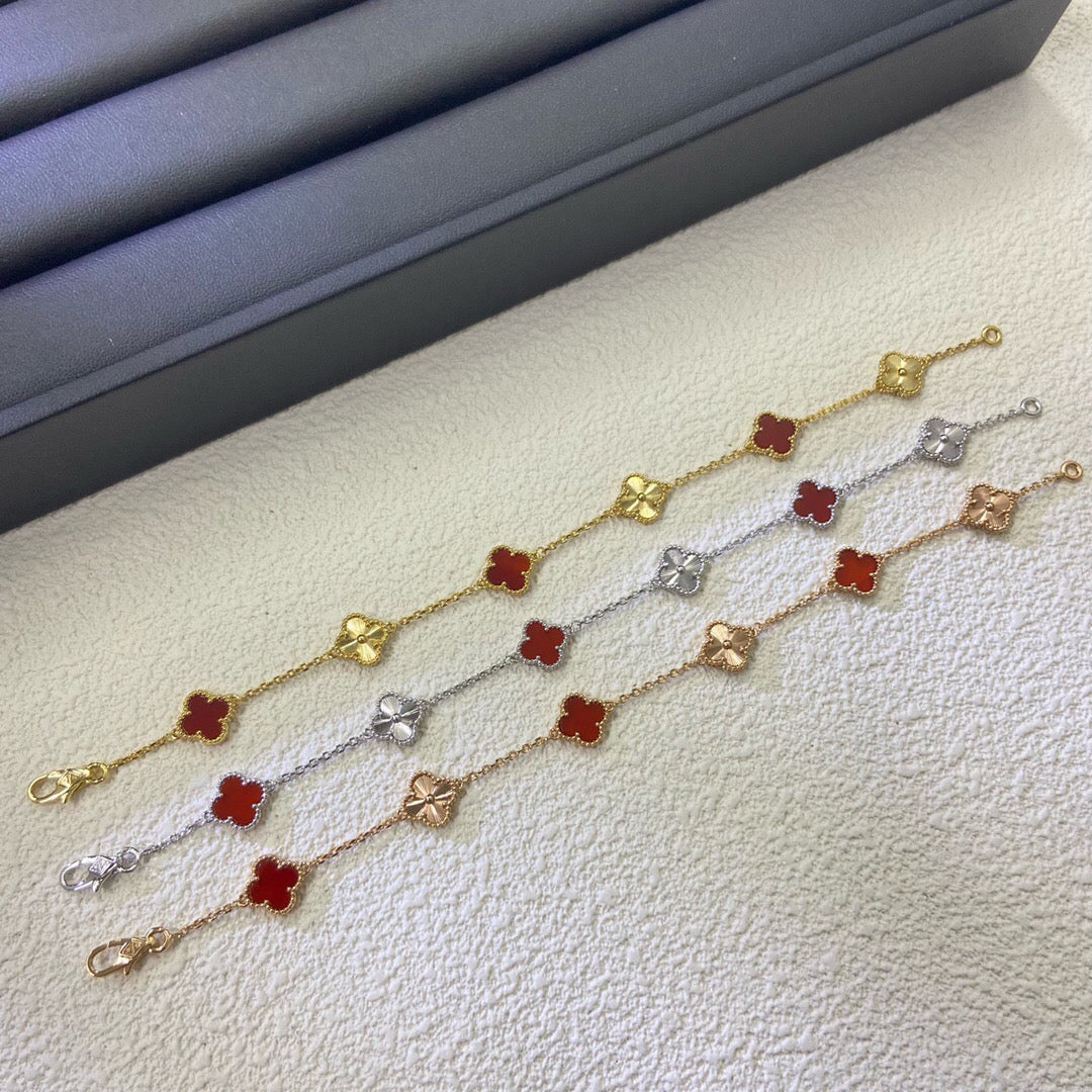 [Vera Jewelry]CLOVER 6 MOTIF RED AGATE LASER BRACELET
