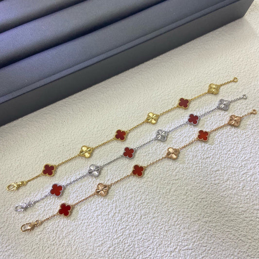 [Vera Jewelry]CLOVER 6 MOTIF RED AGATE LASER BRACELET