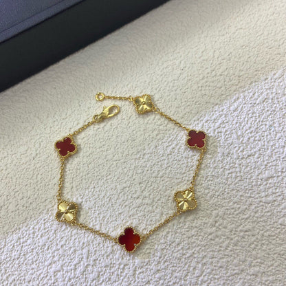 [Vera Jewelry]CLOVER 6 MOTIF RED AGATE LASER BRACELET