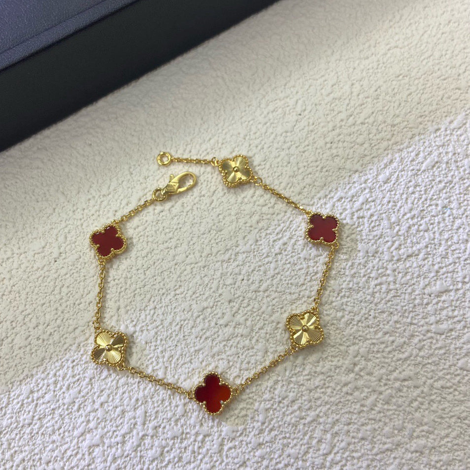 [Vera  Jewelry]CLOVER 6 MOTIF RED AGATE LASER BRACELET