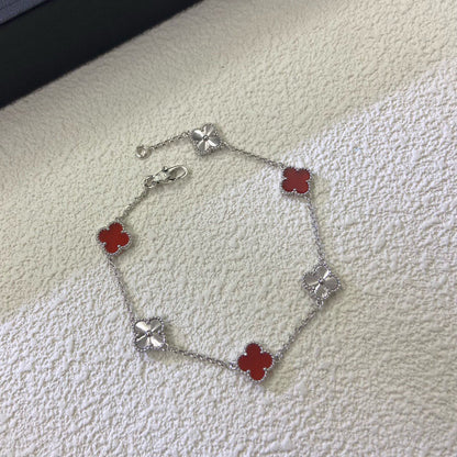 [Vera Jewelry]CLOVER 6 MOTIF RED AGATE LASER BRACELET