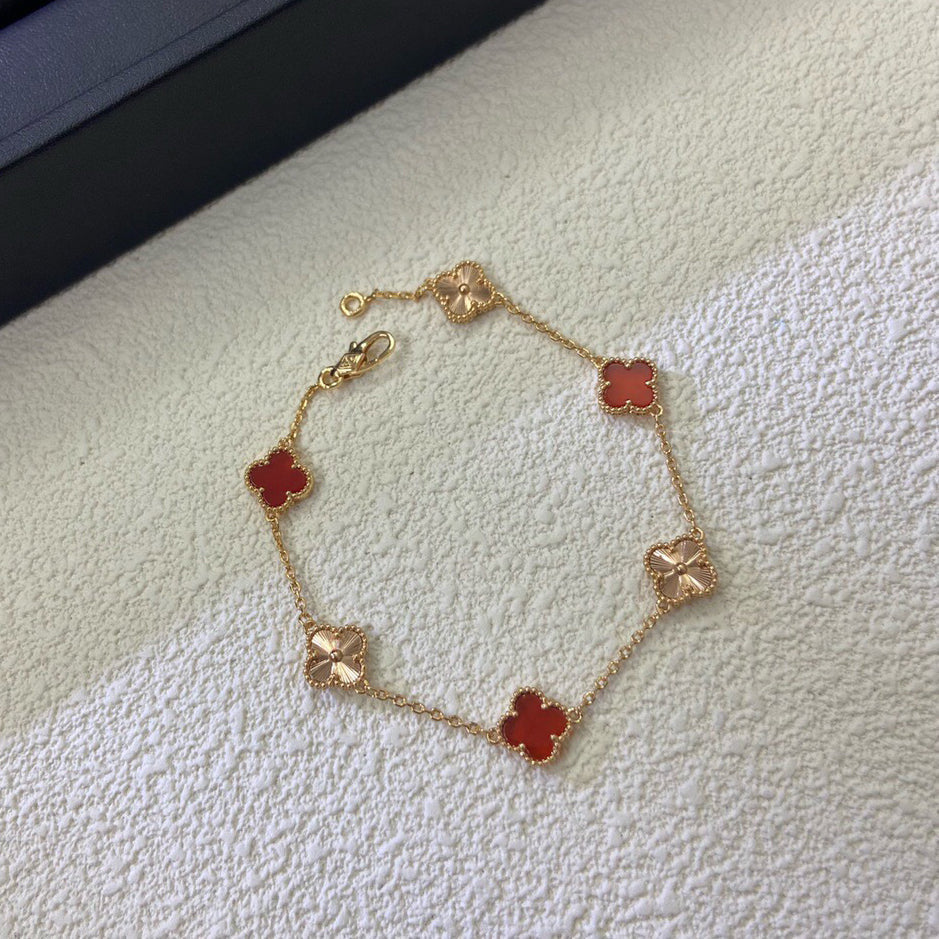 [Vera  Jewelry]CLOVER 6 MOTIF RED AGATE LASER BRACELET
