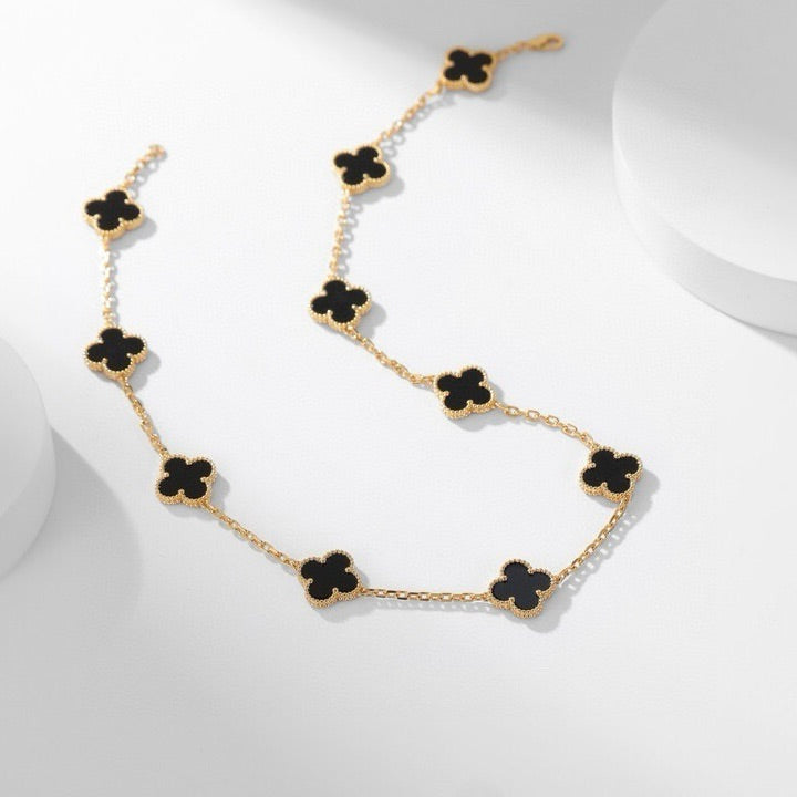 [Vera  Jewelry]CLOVER 10 MOTIFS ONYX NECKLACE
