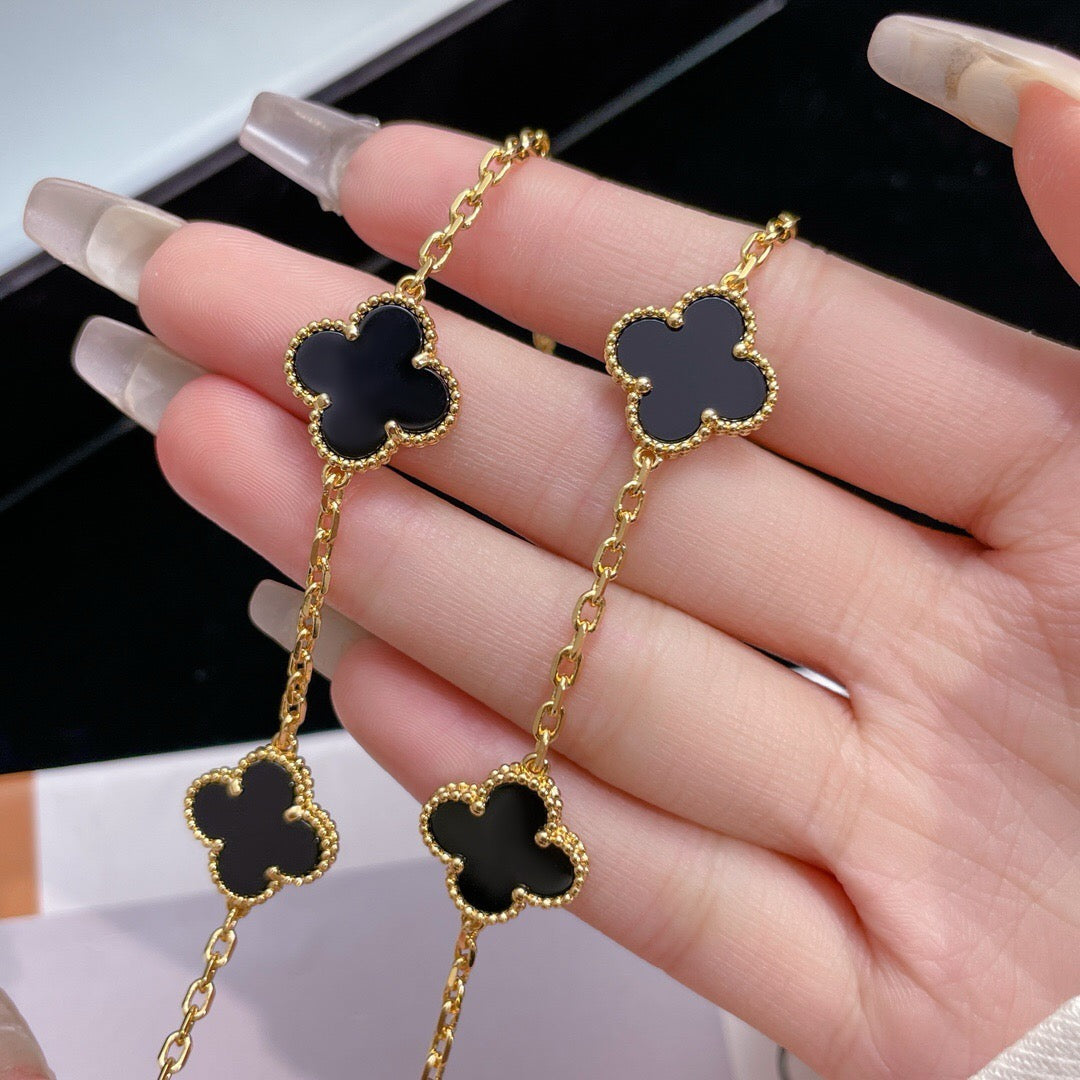 [Vera  Jewelry]CLOVER 10 MOTIFS ONYX NECKLACE