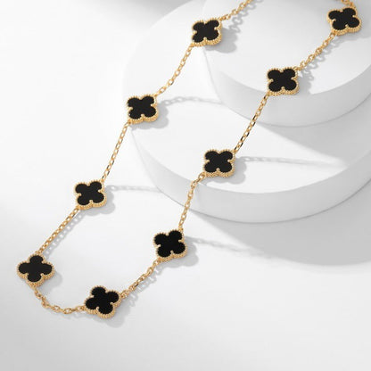 [Vera Jewelry]CLOVER 10 MOTIFS ONYX NECKLACE