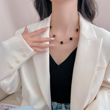 [Vera Jewelry]CLOVER 10 MOTIFS ONYX NECKLACE