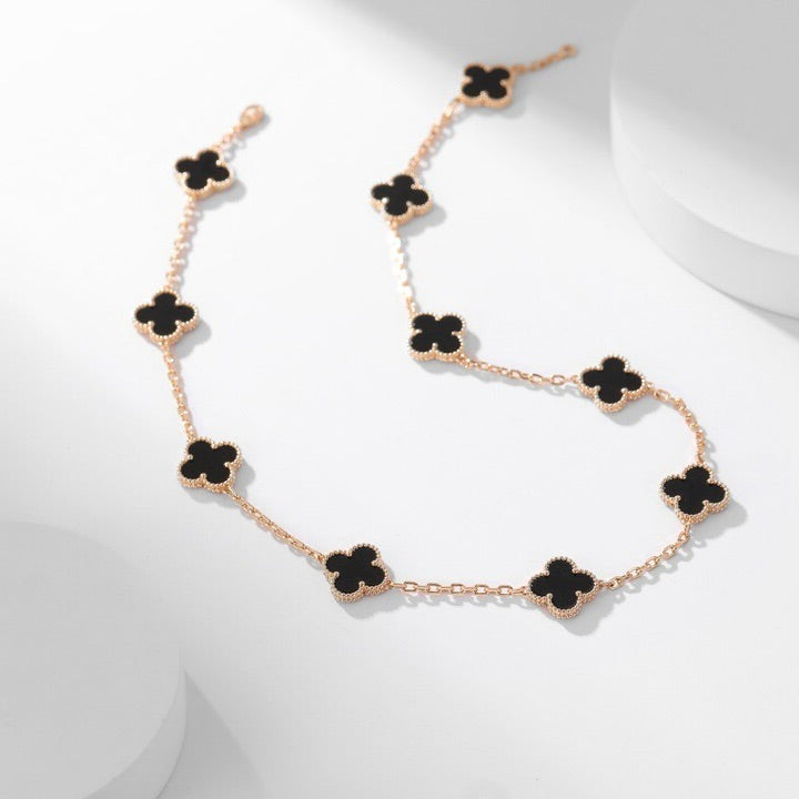 [Vera  Jewelry]CLOVER 10 MOTIFS ONYX NECKLACE