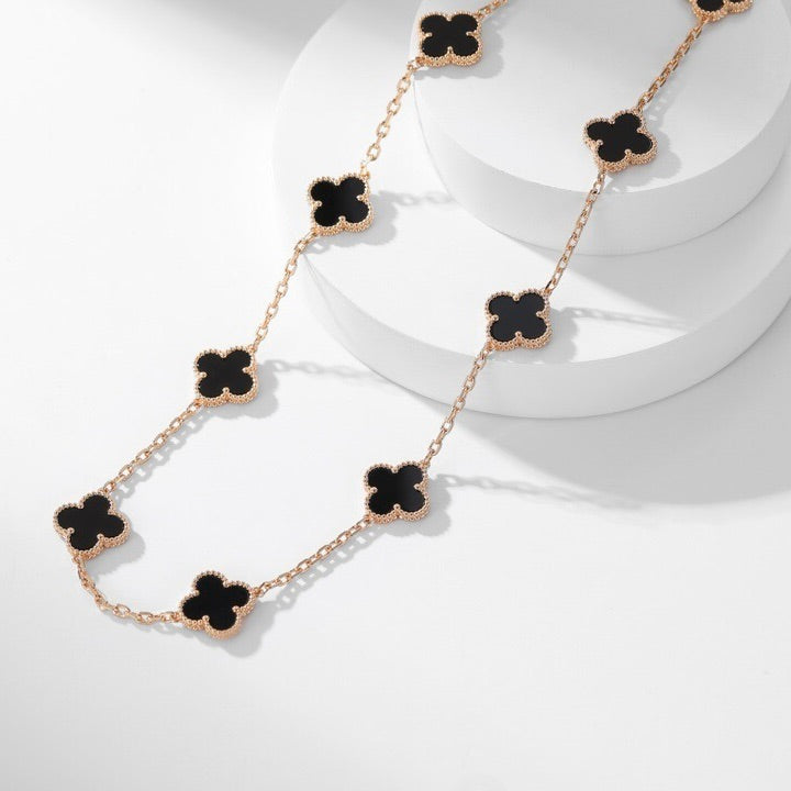 [Vera Jewelry]CLOVER 10 MOTIFS ONYX NECKLACE