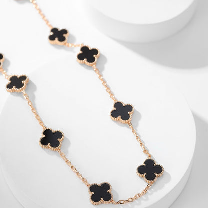 [Vera  Jewelry]CLOVER 10 MOTIFS ONYX NECKLACE
