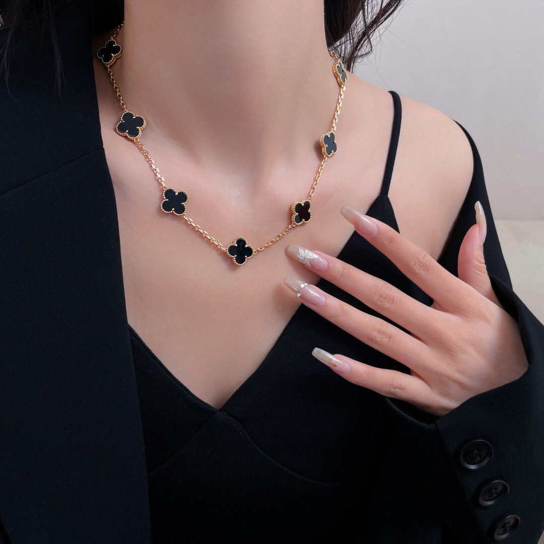 [Vera  Jewelry]CLOVER 10 MOTIFS ONYX NECKLACE