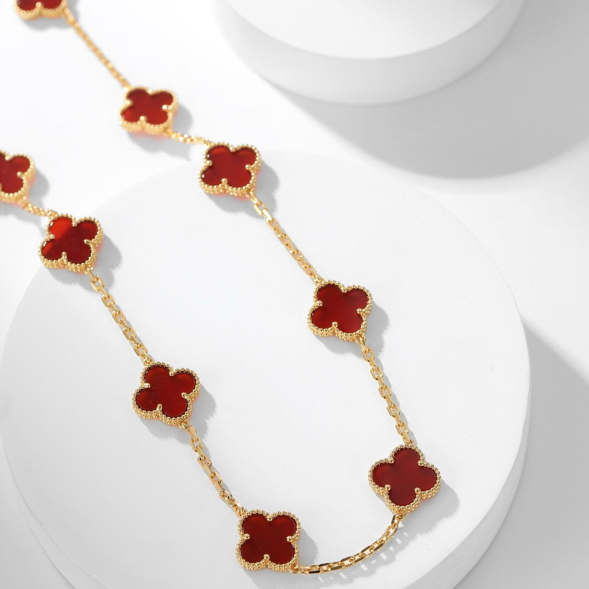 [Vera Jewelry]CLOVER 10 MOTIFS CARNELIAN NECKLACE