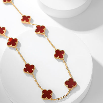 [Vera Jewelry]CLOVER 10 MOTIFS CARNELIAN NECKLACE
