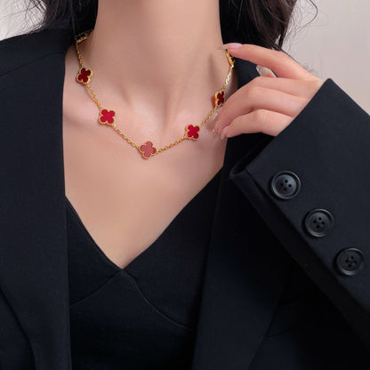 [Vera Jewelry]CLOVER 10 MOTIFS CARNELIAN NECKLACE