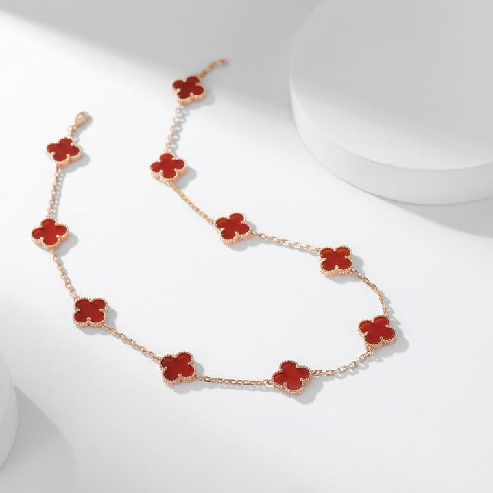 [Vera Jewelry]CLOVER 10 MOTIFS CARNELIAN NECKLACE