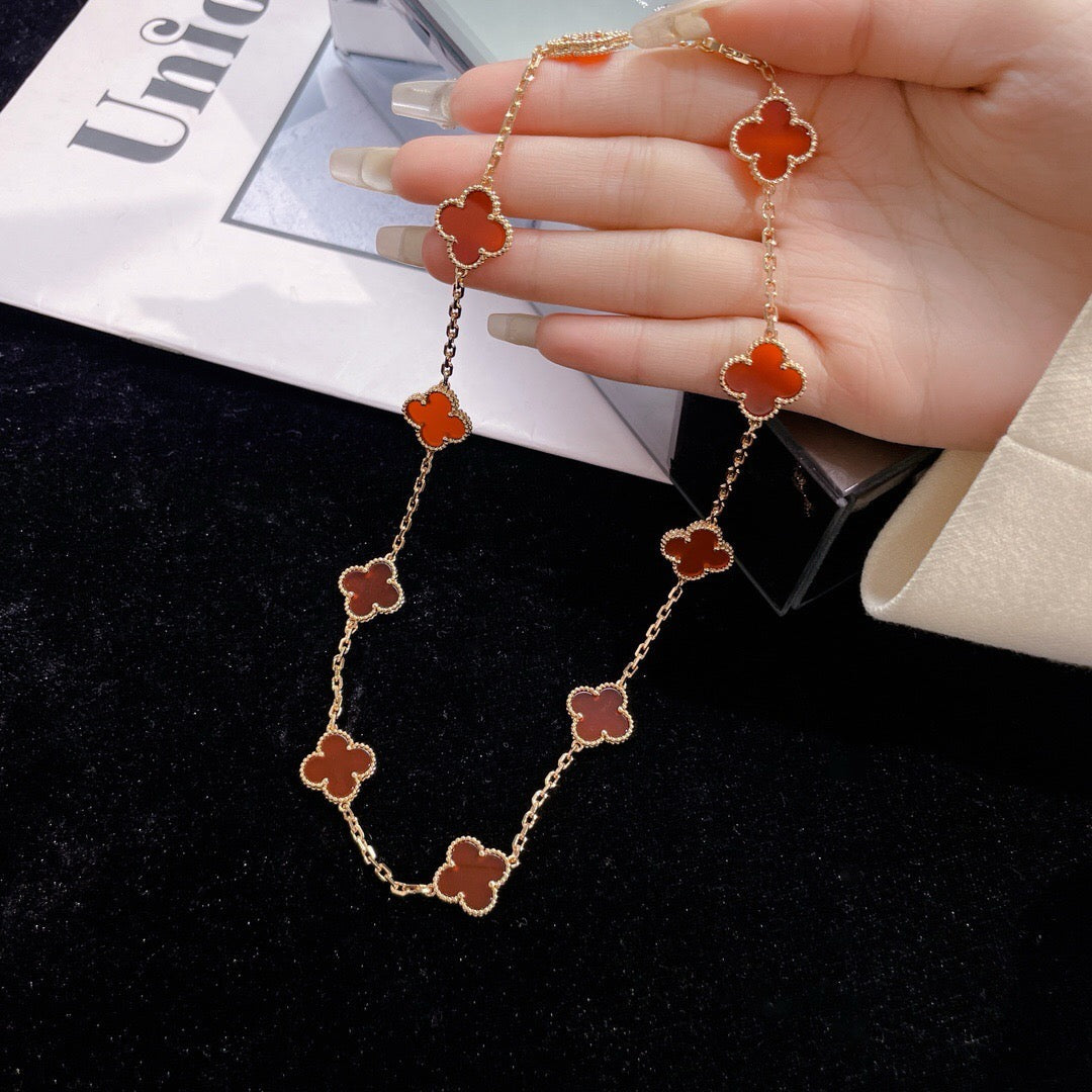 [Vera Jewelry]CLOVER 10 MOTIFS CARNELIAN NECKLACE