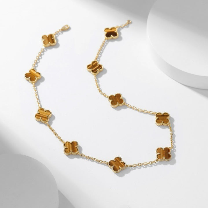 [Vera Jewelry]CLOVER 10 MOTIFS TIGER EYE NECKLACE