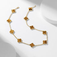 [Vera Jewelry]CLOVER 10 MOTIFS TIGER EYE NECKLACE