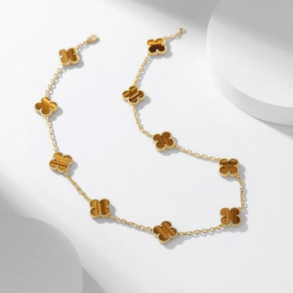 [Vera Jewelry]CLOVER 10 MOTIFS TIGER EYE NECKLACE