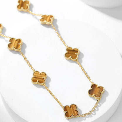 [Vera Jewelry]CLOVER 10 MOTIFS TIGER EYE NECKLACE