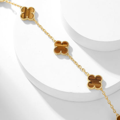 [Vera Jewelry]CLOVER 10 MOTIFS TIGER EYE NECKLACE