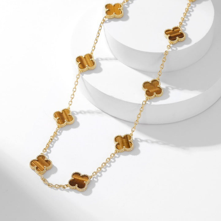 [Vera Jewelry]CLOVER 10 MOTIFS TIGER EYE NECKLACE
