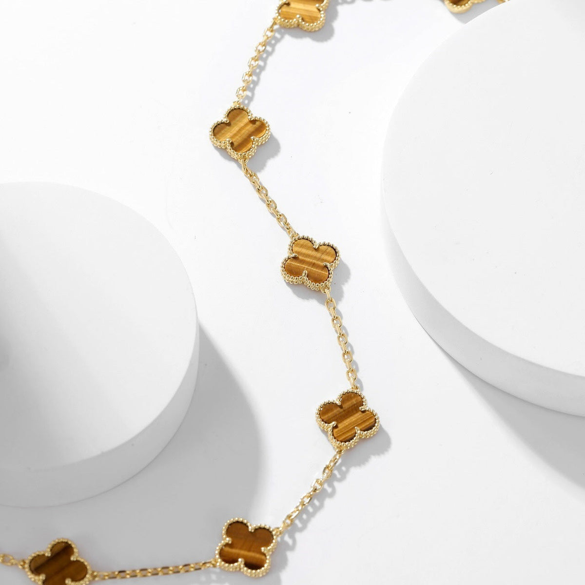 [Vera Jewelry]CLOVER 10 MOTIFS TIGER EYE NECKLACE