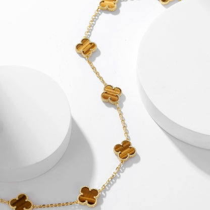 [Vera Jewelry]CLOVER 10 MOTIFS TIGER EYE NECKLACE