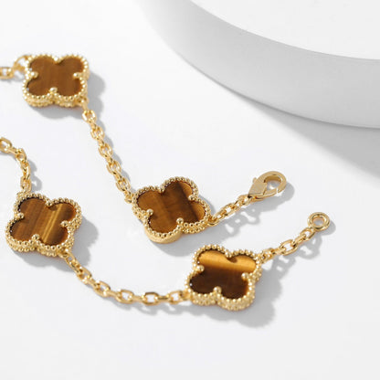[Vera Jewelry]CLOVER 10 MOTIFS TIGER EYE NECKLACE