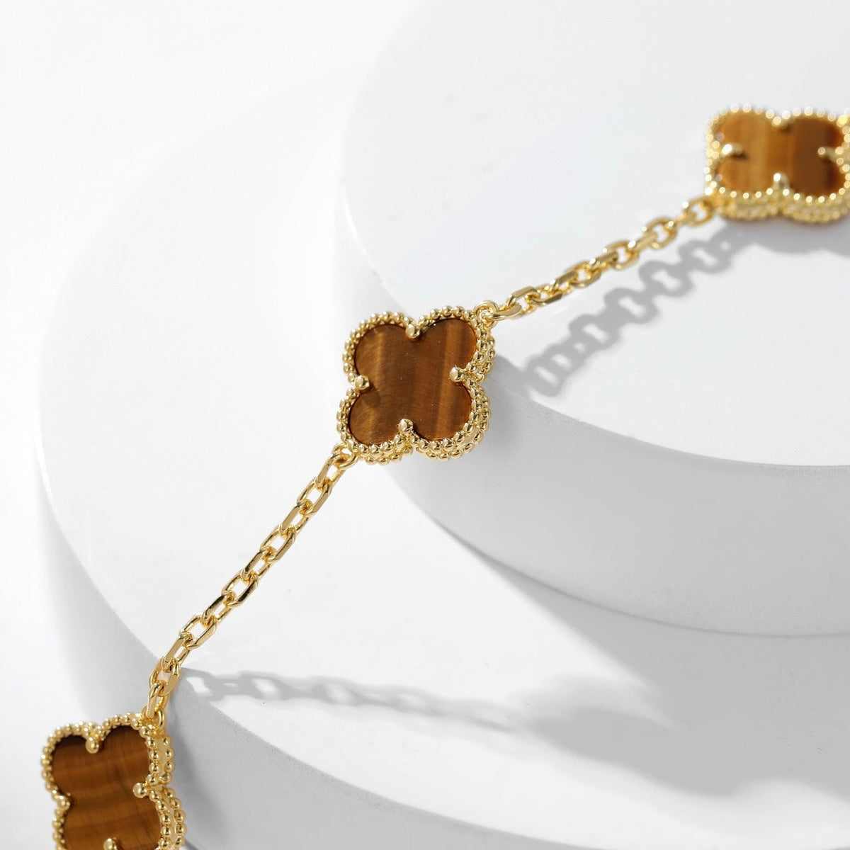 [Vera Jewelry]CLOVER 10 MOTIFS TIGER EYE NECKLACE