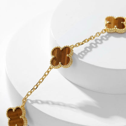 [Vera Jewelry]CLOVER 10 MOTIFS TIGER EYE NECKLACE