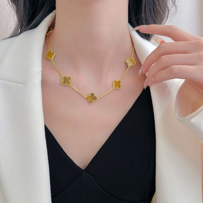 [Vera Jewelry]CLOVER 10 MOTIFS TIGER EYE NECKLACE
