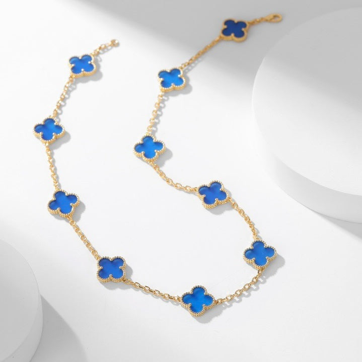 [Vera Jewelry]CLOVER 10 MOTIFS BLUE AGATE NECKLACE