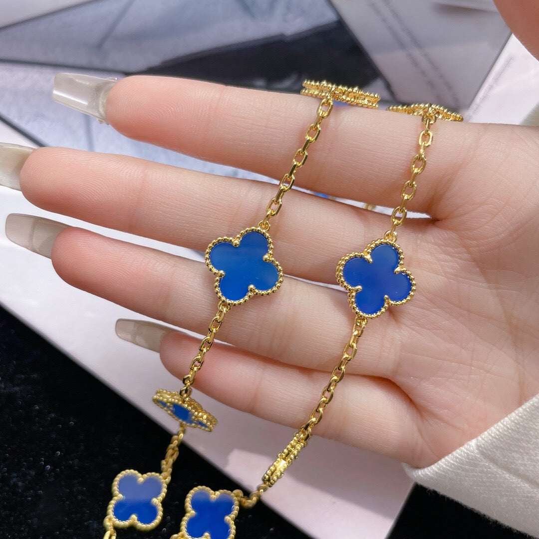 [Vera Jewelry]CLOVER 10 MOTIFS BLUE AGATE NECKLACE