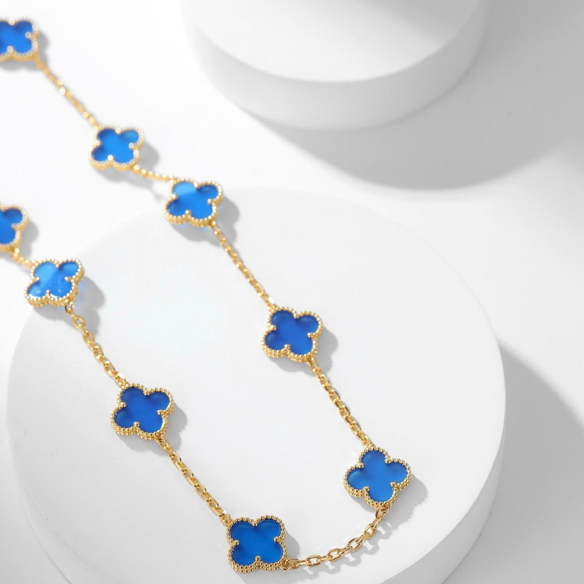 [Vera Jewelry]CLOVER 10 MOTIFS BLUE AGATE NECKLACE