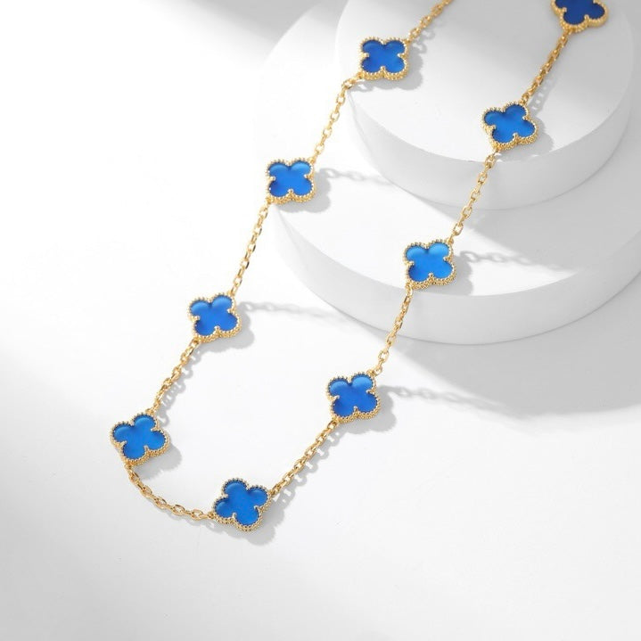 [Vera Jewelry]CLOVER 10 MOTIFS BLUE AGATE NECKLACE