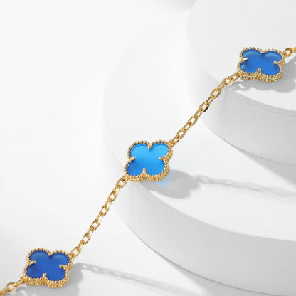 [Vera Jewelry]CLOVER 10 MOTIFS BLUE AGATE NECKLACE