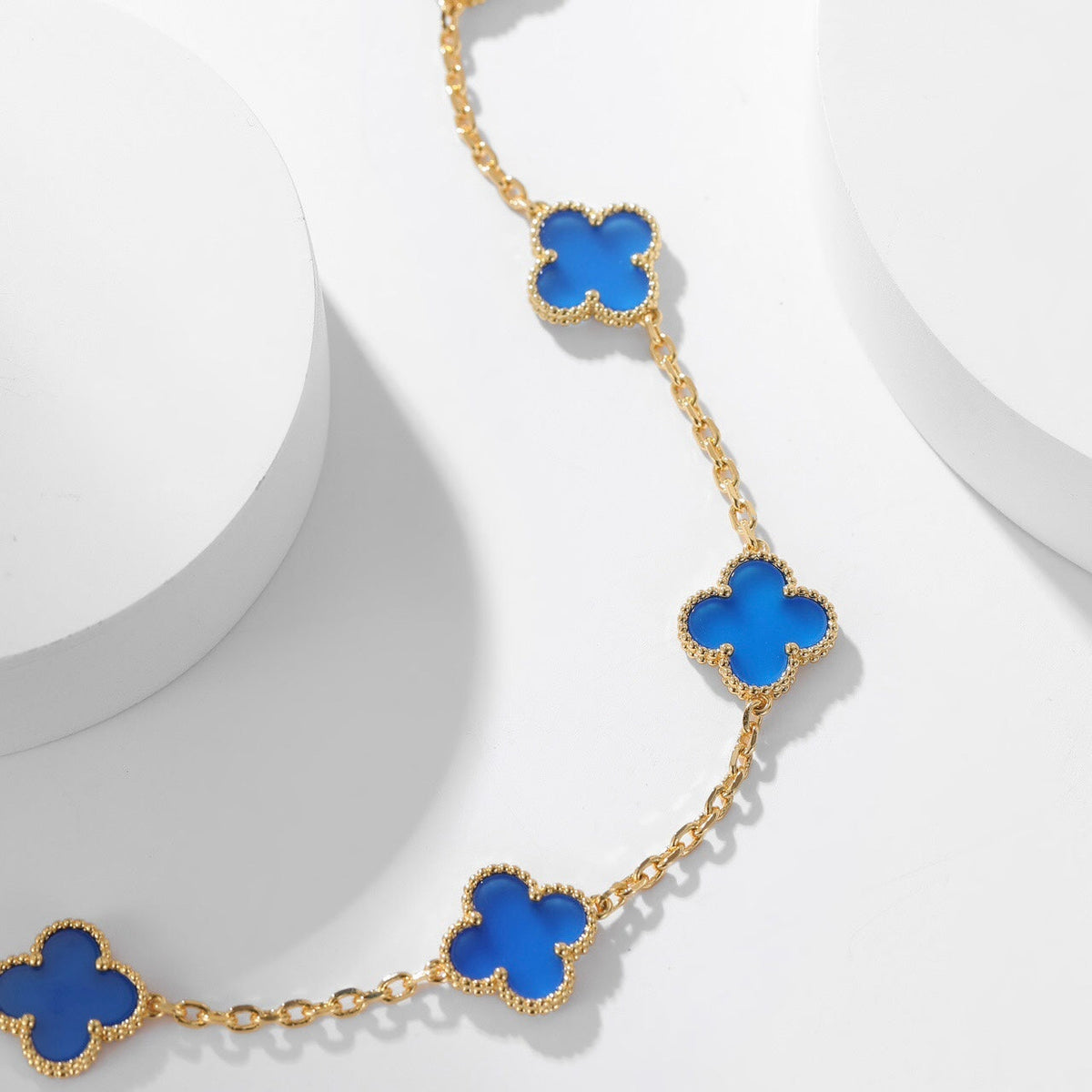 [Vera Jewelry]CLOVER 10 MOTIFS BLUE AGATE NECKLACE
