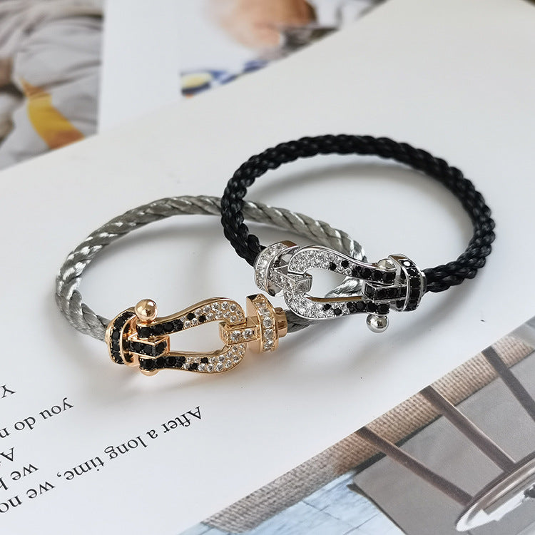 [Vera Jewelry]FORCE LARGE HORSESHOE BLACK WHITE DIAMOND BRACELET SILVER