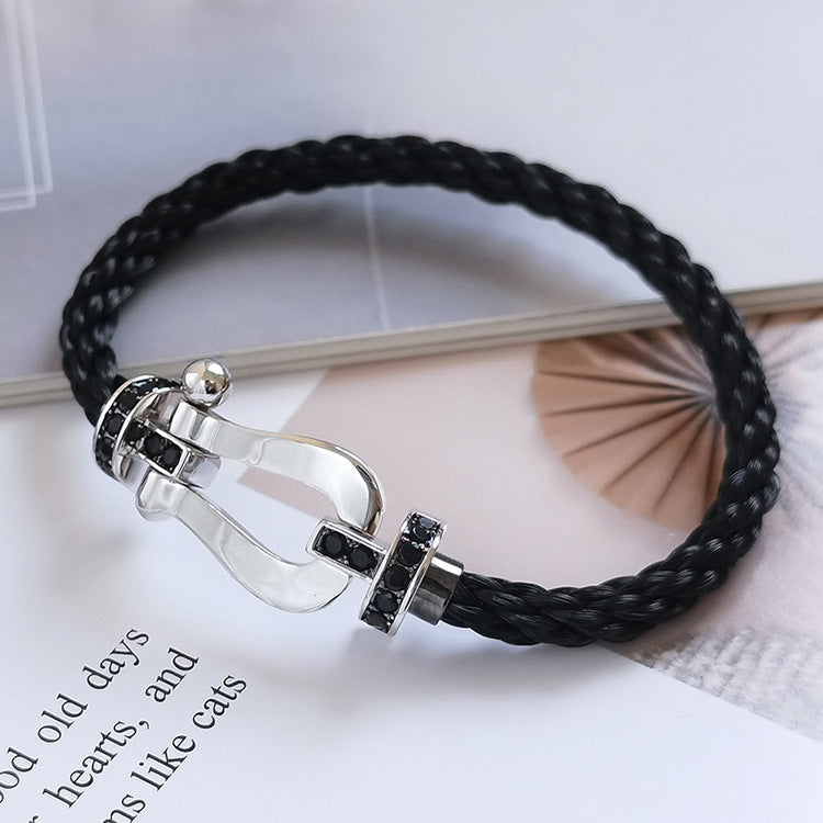 [Vera  Jewelry]FORCE LARGE HORSESHOE BLACK DIAMOND BRACELET SILVER