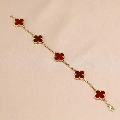 [Vera  Jewelry]LUCKY CLOVER 5-MOTIF BRACELET - RED CARNELIAN COLLECTION