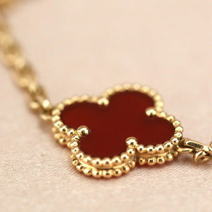 [Vera  Jewelry]LUCKY CLOVER 5-MOTIF BRACELET - RED CARNELIAN COLLECTION