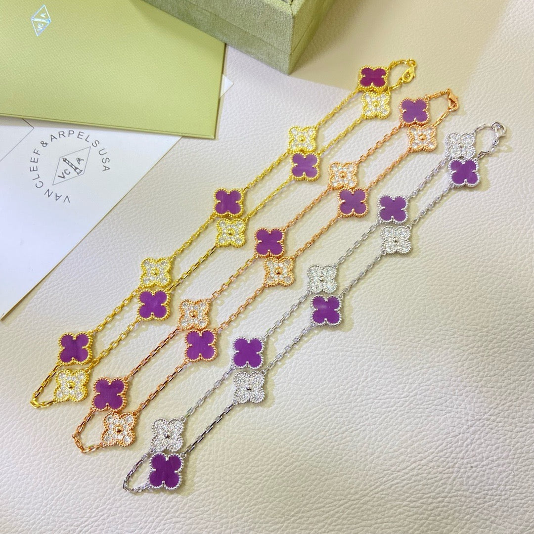 [Vera Jewelry]CLOVER 10 MOTIFS  PURPLE VIOLET DIAMOND NECKLACE