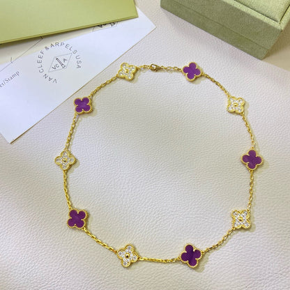 [Vera Jewelry]CLOVER 10 MOTIFS  PURPLE VIOLET DIAMOND NECKLACE