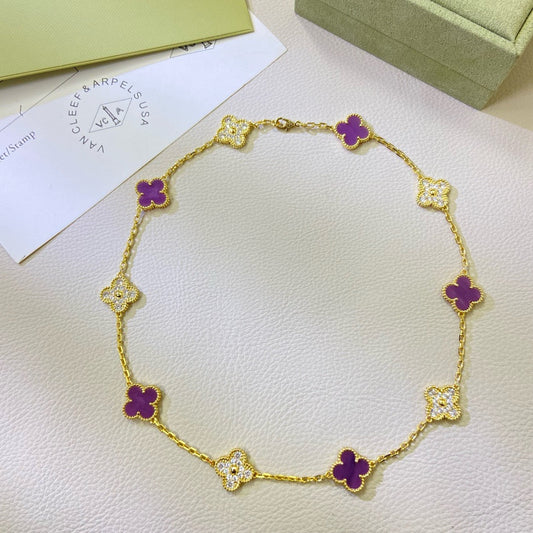 [Vera Jewelry]CLOVER 10 MOTIFS  PURPLE VIOLET DIAMOND NECKLACE