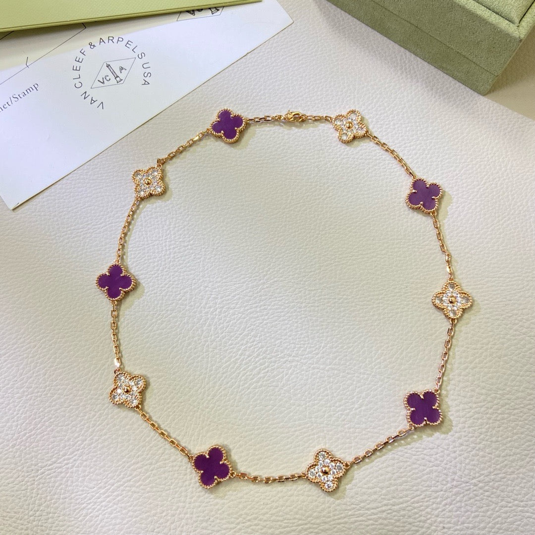 [Vera Jewelry]CLOVER 10 MOTIFS  PURPLE VIOLET DIAMOND NECKLACE