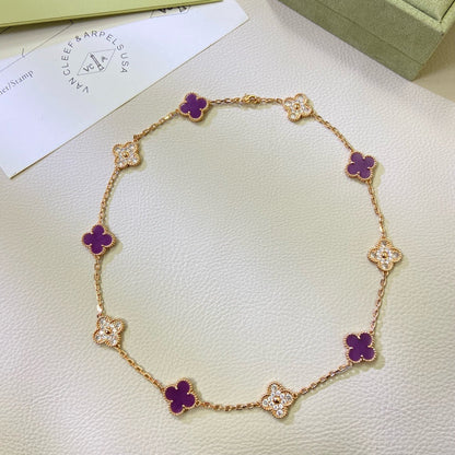 [Vera Jewelry]CLOVER 10 MOTIFS  PURPLE VIOLET DIAMOND NECKLACE
